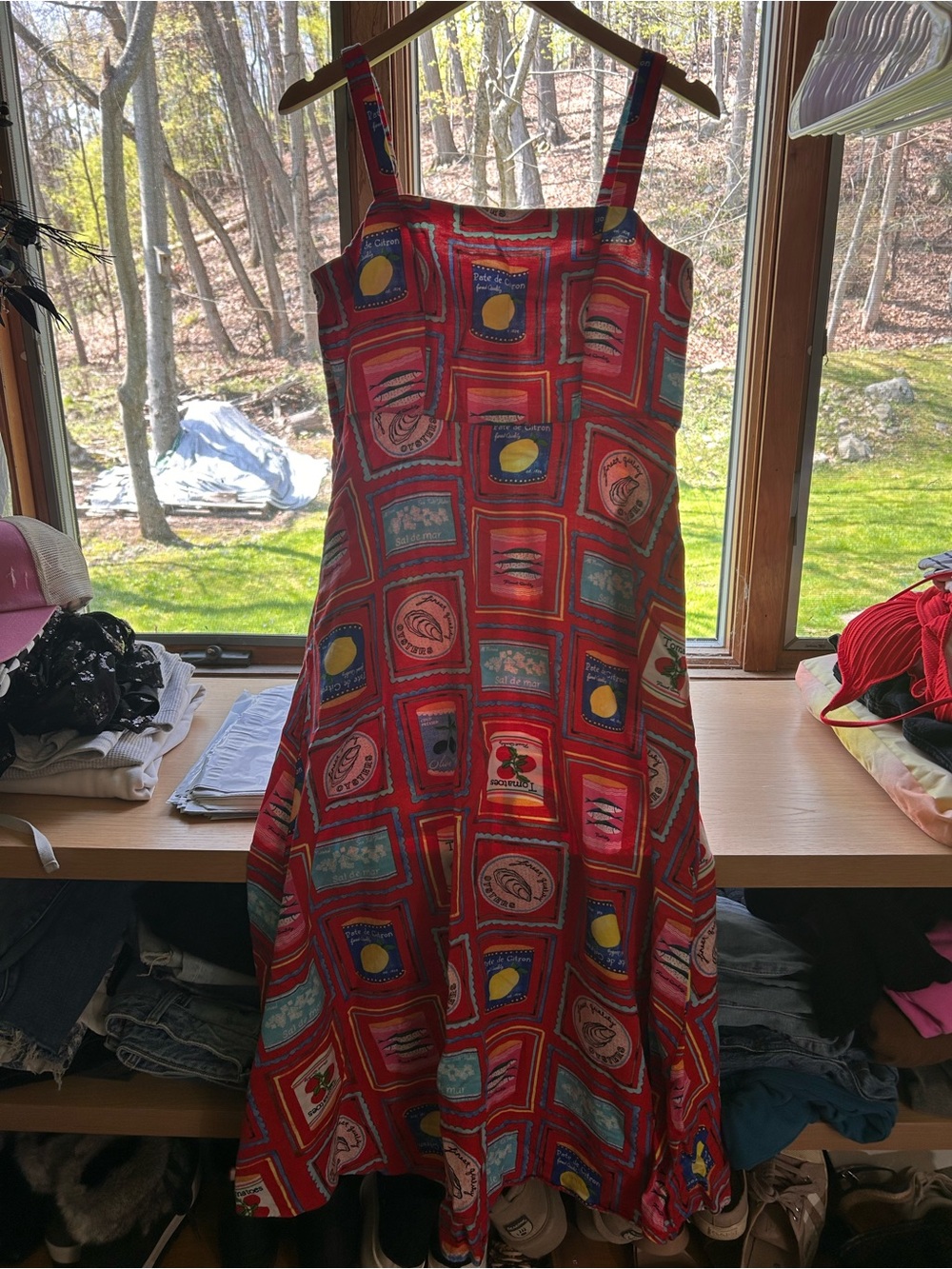 LOFT Red Printed Maxi Sundress with Multicolor Motifs